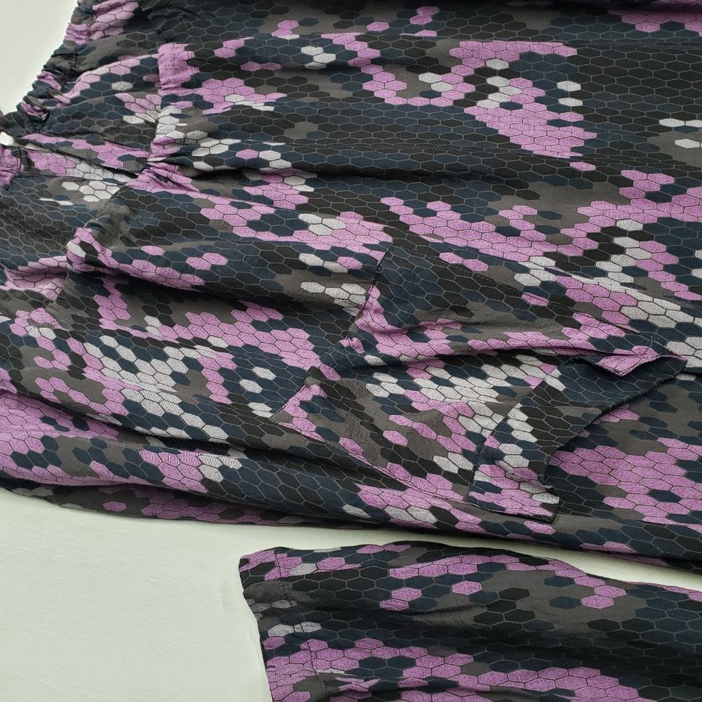 Masai Drawstring Bubble Hem Tunic Dress Lagenlook S‎ Grey Purple Black Artsy - Picture 12 of 13